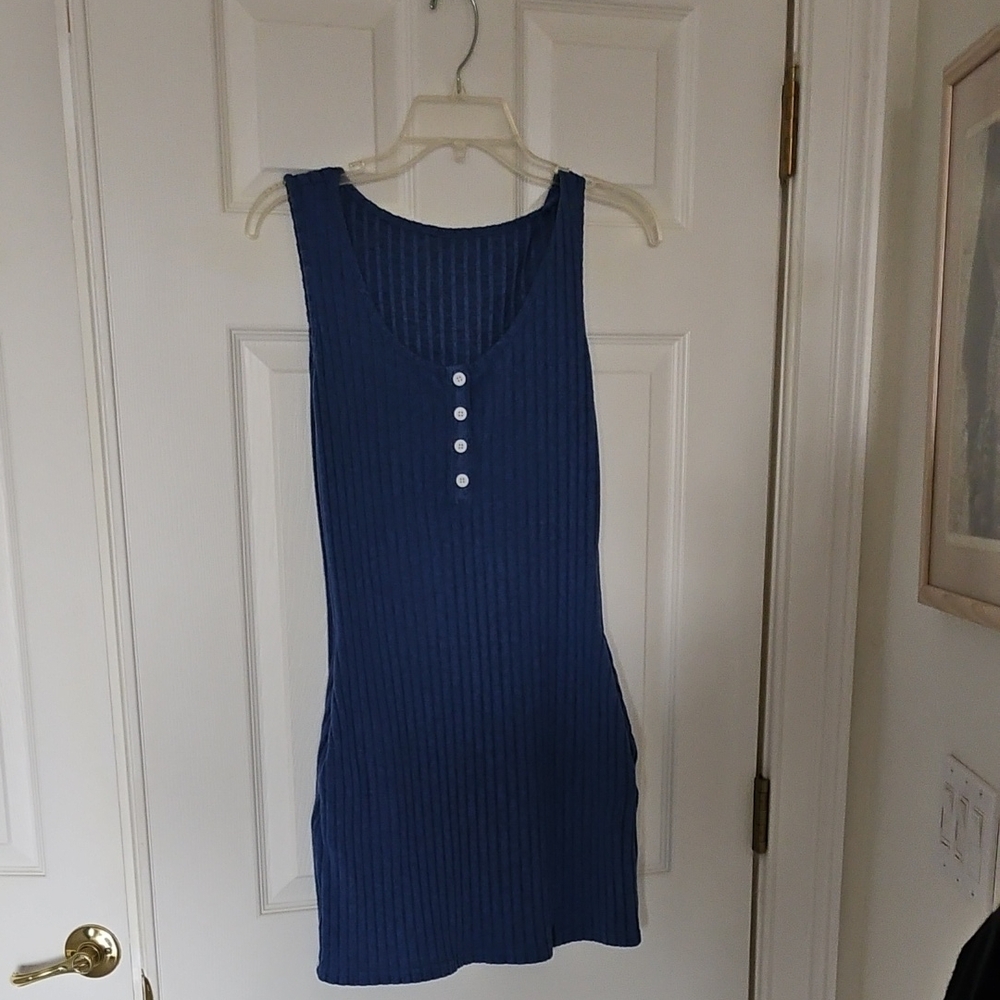 Blue Sleeveless Ribbed Dress